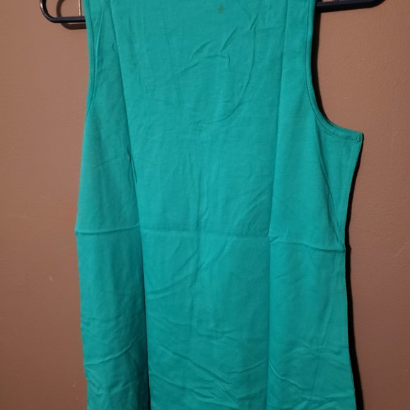 EXPRESS TURQUOISE CARIBBEAN BLUE RUFFLED NECKLINE STRETCH TANK SHIRT M - Picture 3 of 3